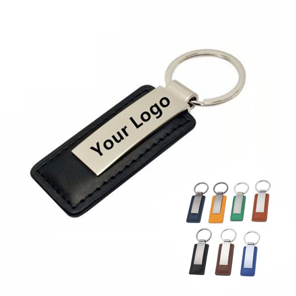 Rectangular Keychain w/ Leather Accent