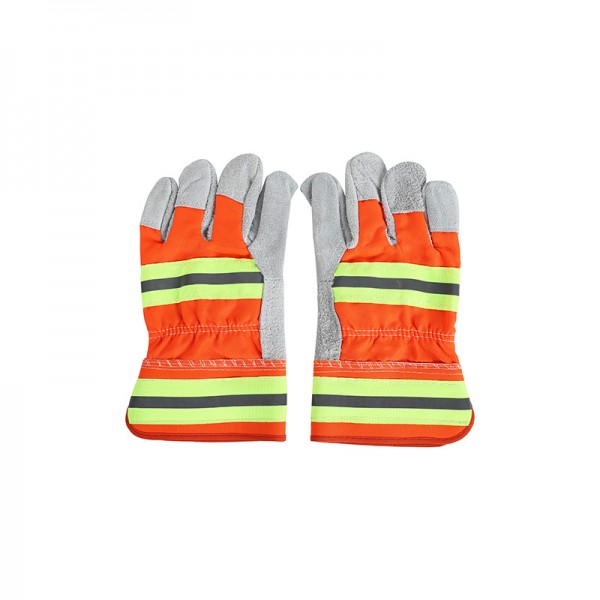 Hi-Vis Split Leather Gloves w/ Safety Cuffs