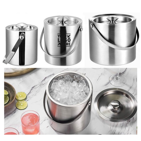 33 oz Double Walled Stainless Steel Insulated Ice Bucket With Lid