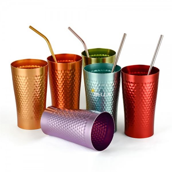 15 Oz Reusable Aluminum Hammered Cup