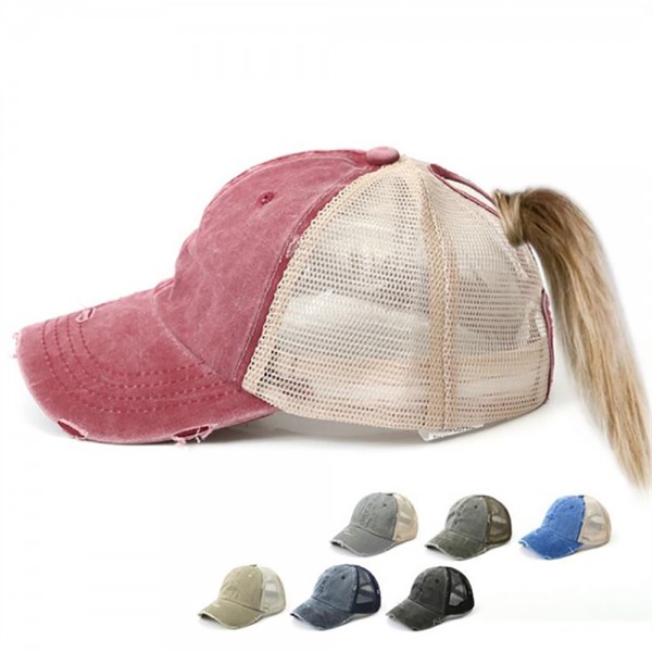 Washed Ponytail Mesh Baseball Cap