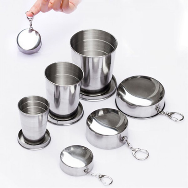 Collapsible Stainless Steel Water Cup With Key Chain