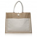 Two Tone Jute Tote Bag w/Front Pocket