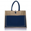 Two Tone Jute Tote Bag w/Front Pocket