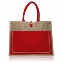Two Tone Jute Tote Bag w/Front Pocket