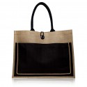 Two Tone Jute Tote Bag w/Front Pocket