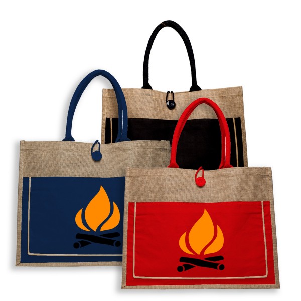Two Tone Jute Tote Bag w/Front Pocket