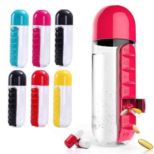 20 Oz. Water Bottle w/Built-in Daily Pill Box