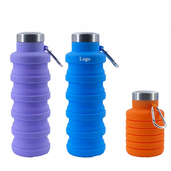 Foldable Reusable Silicone Water Bottles with Carabiner