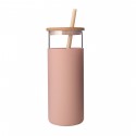 17oz Silicone Sleeve Glass Water Bottle With Bamboo Straw And Lid