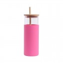 17oz Silicone Sleeve Glass Water Bottle With Bamboo Straw And Lid