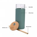 17oz Silicone Sleeve Glass Water Bottle With Bamboo Straw And Lid