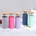 17oz Silicone Sleeve Glass Water Bottle With Bamboo Straw And Lid