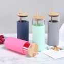 17oz Silicone Sleeve Glass Water Bottle With Bamboo Straw And Lid