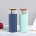 17oz Silicone Sleeve Glass Water Bottle With Bamboo Straw And Lid