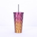 Electroplating Cup 16 oz Diamond Textured Tumbler With Straw