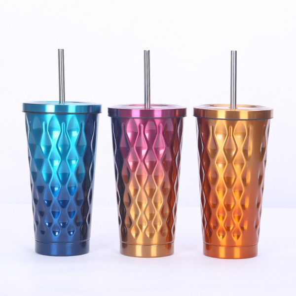 Electroplating Cup 16 oz Diamond Textured Tumbler With Straw