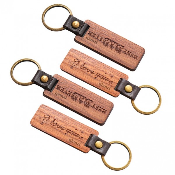 Engraved Wooden w/ Leather Keychain