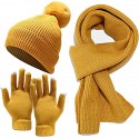 Winter Knit Hat Beanie Long Scarf Touchscreen Gloves Set