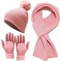 Winter Knit Hat Beanie Long Scarf Touchscreen Gloves Set