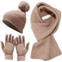 Winter Knit Hat Beanie Long Scarf Touchscreen Gloves Set