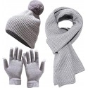 Winter Knit Hat Beanie Long Scarf Touchscreen Gloves Set