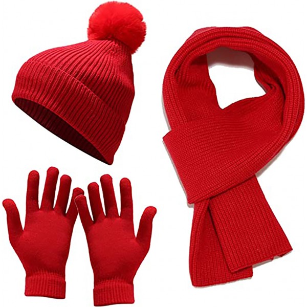 Winter Knit Hat Beanie Long Scarf Touchscreen Gloves Set